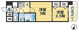 セレニテ神戸ミラクノール 2Kの間取図画像