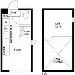 ハーモニーテラス上高井戸III 2階ワンルームの間取り
