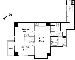 ARECX八幡 5階2LDKの間取り