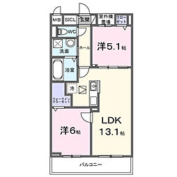 コスモステラス ウエスト 2LDKの間取図画像