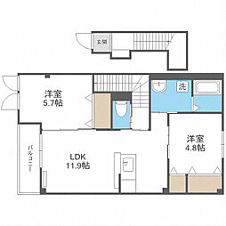 レピュート南 2階2LDKの間取り