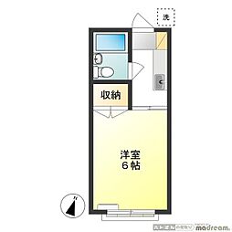 若葉フラット 1階1Kの間取り