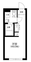 京成本線 新三河島駅 徒歩5分の賃貸アパート 2階ワンルームの間取り