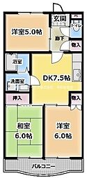 サンフラワー桜台 1階3DKの間取り