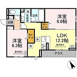 JR横浜線 相模原駅 徒歩18分の賃貸アパート 2階2LDKの間取り