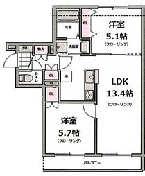 都営新宿線 船堀駅 徒歩10分の賃貸マンション 2階2LDKの間取り
