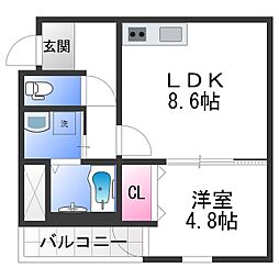 岸和田市藤井町2丁目アパート 1LDKの間取図画像