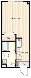 K-suite都立大学 2階ワンルームの間取り