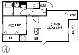 ロザンナ 1階1LDKの間取り