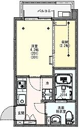 KLEIS西浦和2 1Kの間取図画像