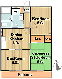 京王相模原線 南大沢駅 バス8分 下田下車 徒歩1分の賃貸アパート 1階3DKの間取り