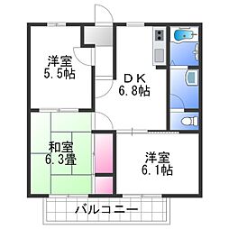 フォレストコートB棟 3DKの間取図画像