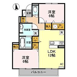 サニーサイド聖蹟1 2LDKの間取図画像