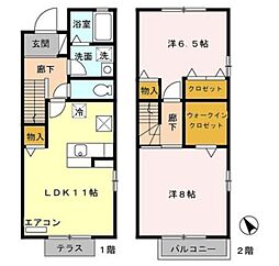 アルカディア 1階2LDKの間取り