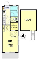 コートドール汐入 1Kの間取図画像