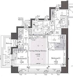 シャリエ神宮外苑 2LDKの間取図画像