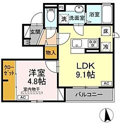 ジラソーレ 1階1LDKの間取り