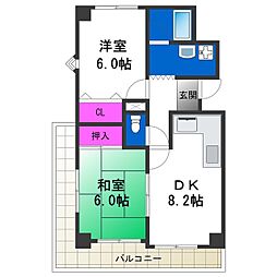 カワデンエミネンスハイツ 2DKの間取図画像