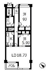 アーバンコート市ヶ谷 2LDKの間取図画像