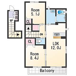 JR紀勢本線 紀三井寺駅 徒歩25分の賃貸アパート 2階2LDKの間取り