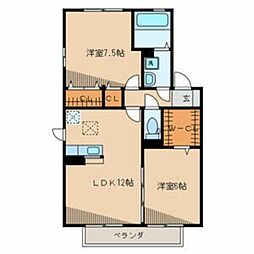 クレールソシア聖蹟 2階2LDKの間取り