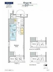 プラウドフラット浅草アベニュー 8階1Kの間取り