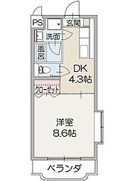 ヴィラージュ 1DKの間取図画像