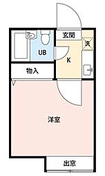 パティオ稔台Ｂ棟 1階1Kの間取り