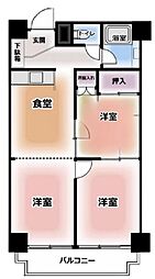 松戸グリーンハイツ 3階3DKの間取り