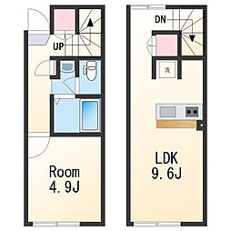 JR和歌山線 布施屋駅 徒歩6分の賃貸アパート 2階1LDKの間取り