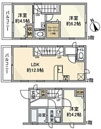 西日暮里戸建 1階3LDKの間取り