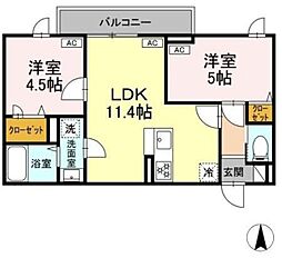セレスティア栗原 3階2LDKの間取り