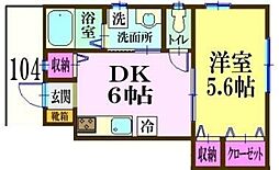 ナリトモ矢作A 1階1DKの間取り