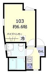JR中央線 三鷹駅 徒歩21分の賃貸アパート 1階1Kの間取り