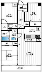 千葉都市モノレール 市役所前駅 徒歩2分の賃貸マンション 6階3LDKの間取り