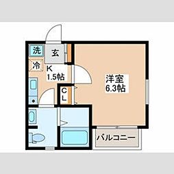 ウィステリアひばり 1階1Kの間取り