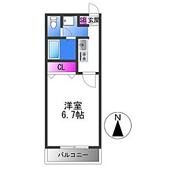 アンプルール　フェール　寿 2階1Kの間取り