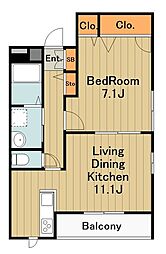 グリーンヒル橋本F 2階1LDKの間取り