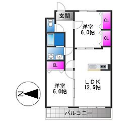 グランシャリオ 2LDKの間取図画像