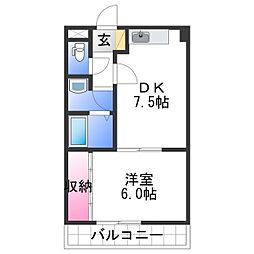 ハイツ春日 3階1DKの間取り