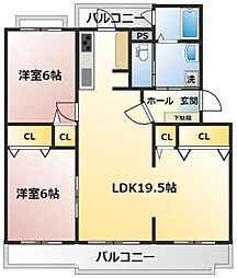VILLAGE森の里A 2LDKの間取図画像