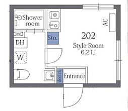 クリプトシーン大森 2階ワンルームの間取り