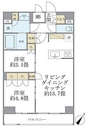 ジオエント駒込 7階2LDKの間取り