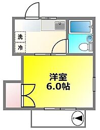 オックスフォードタウン 2階1Kの間取り