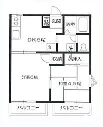 サニーフラッツC 2DKの間取図画像
