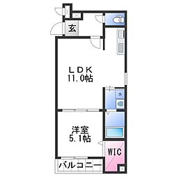 フジパレス秋月川田 1階1LDKの間取り