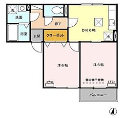 プリムヴェール八番館 2DKの間取図画像