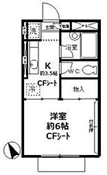 ドミール北初富 1階1Kの間取り