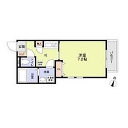 神戸市西神・山手線 長田駅 徒歩4分の賃貸アパート 2階1Kの間取り