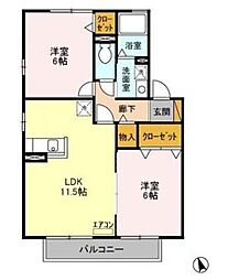 ヴィルヌープIII 2階2LDKの間取り